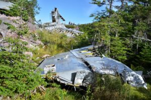 Burgoynes Cove crash aircraft craft site is a popular spot for hiking off-the-beaten-path in Newfoundland.