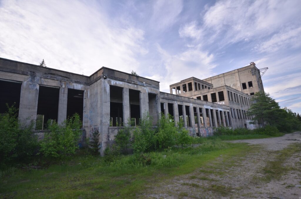 The abandoned Glovertown pulp mill is easy to see and explore in Newfoundland. 