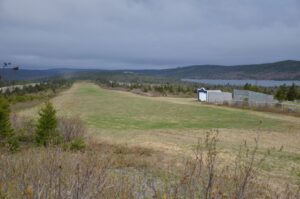A broad landscape view of the terrain surrounding Harbour Grace Airfield and Crow Hill, Newfoundland.